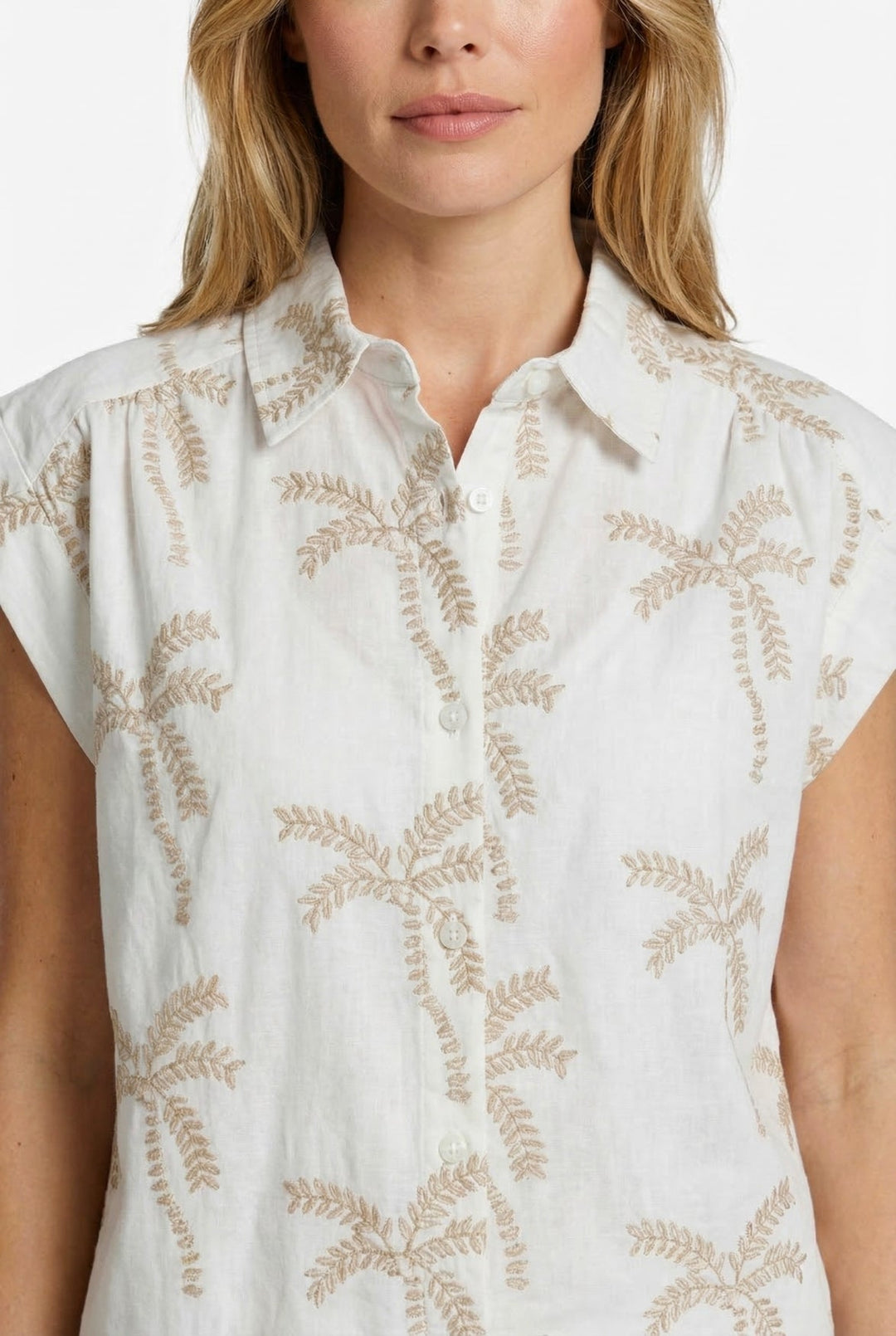 Palm Cove | Tropical Palm Print Sleeveless Tunic Blouse