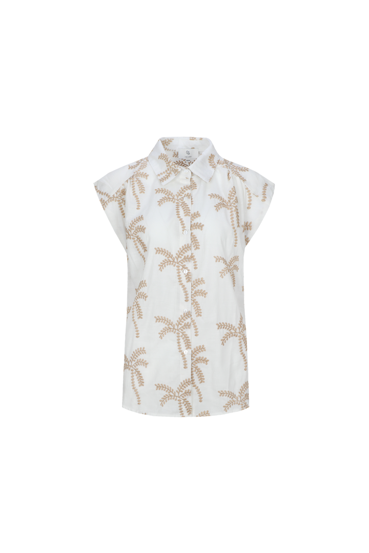 Palm Cove | Tropical Palm Print Sleeveless Tunic Blouse