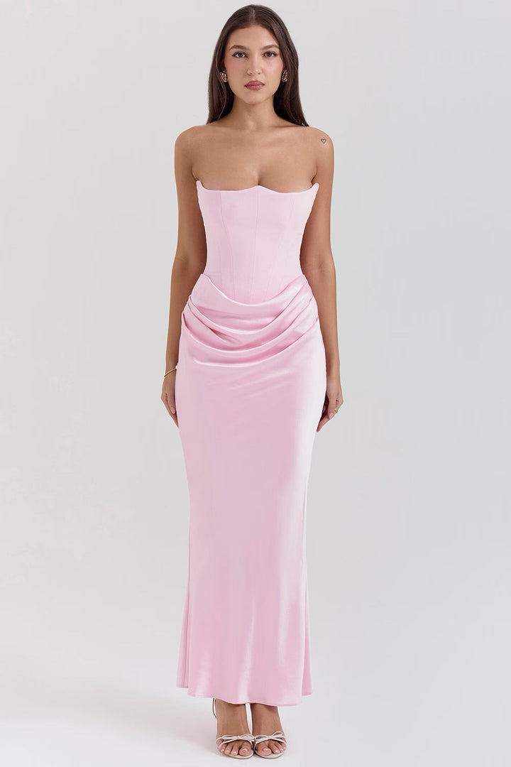Valentina | Strapless Corset Satin Formal Maxi Dress