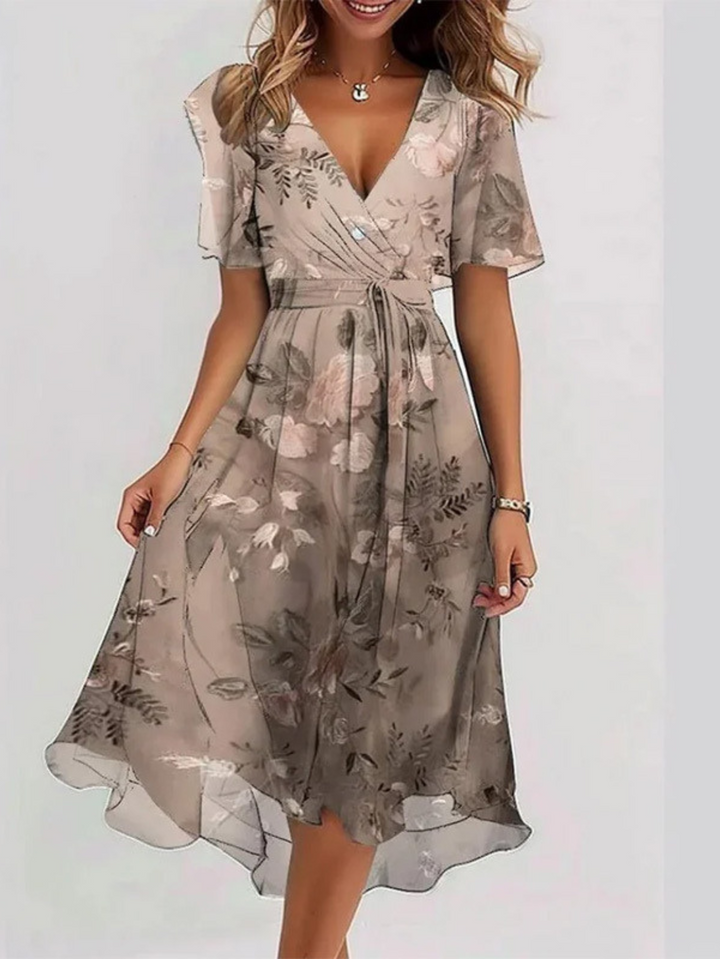 Celeste | Floral Chiffon Wrap Midi Summer Dress