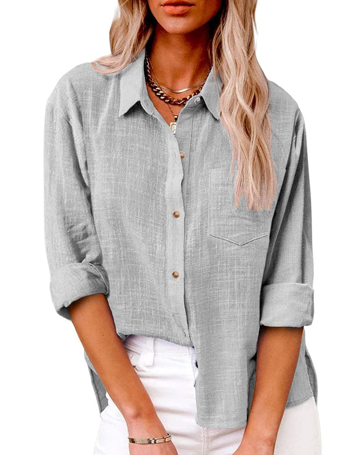 Clearwater | Classic Collar Button-Through Linen Blouse