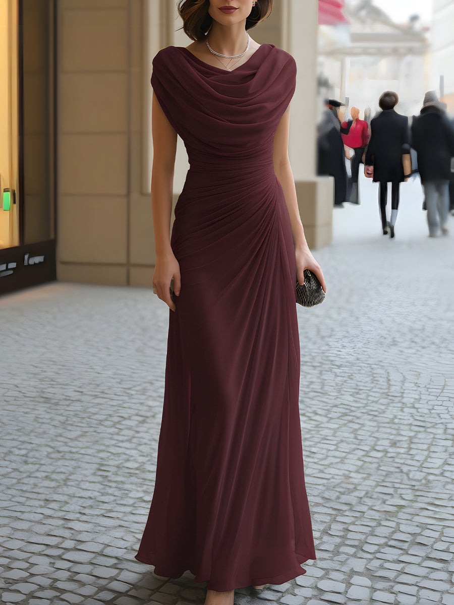 Ophelia | Cowl Neck Ruched Chiffon Wedding Guest Dress
