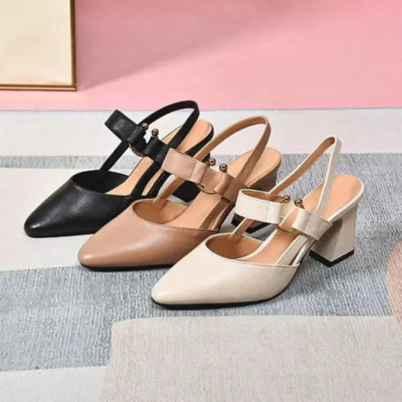 Harlow | Gold Ring Bar Strap Slingback Block Heels