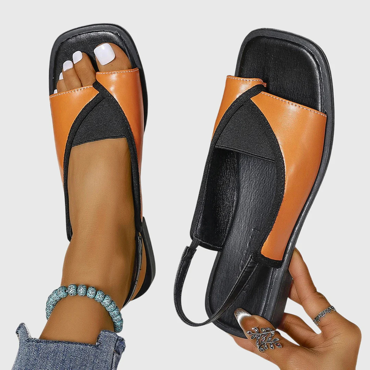 Amarelle | Women's Square Toe Flat Sandals – Slip-On Beach Design