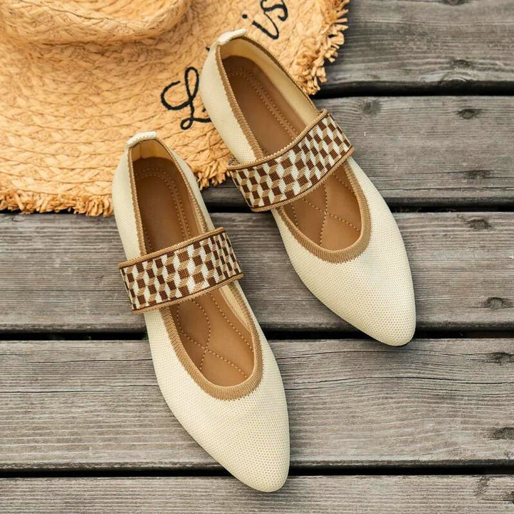 Pippa | Knit Mary Jane Flats with Checked Strap Detail
