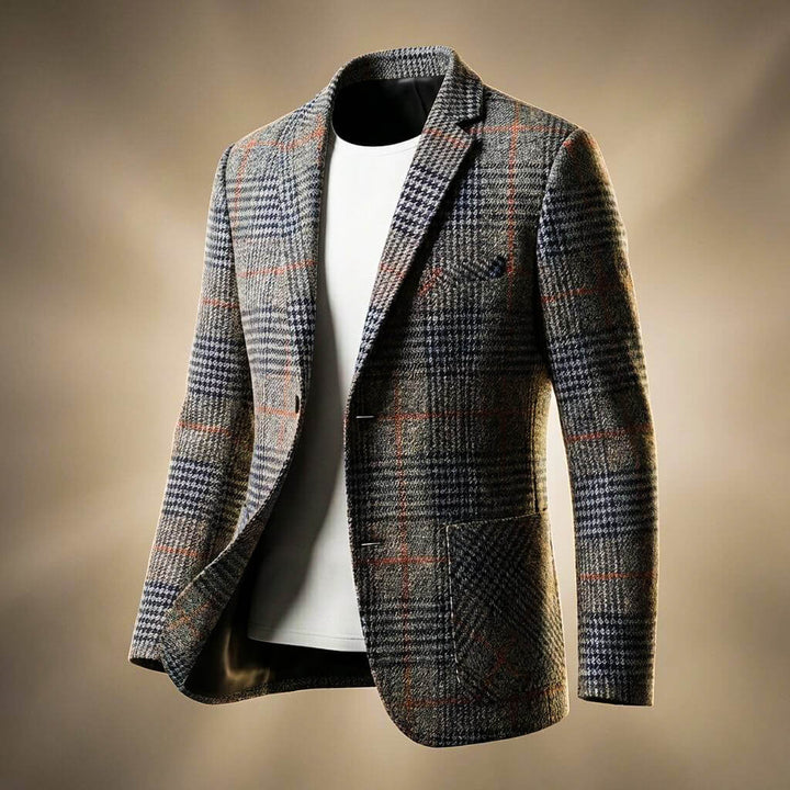 Alderton | Plaid Check Blazer with Notch Lapel and Welt Pockets