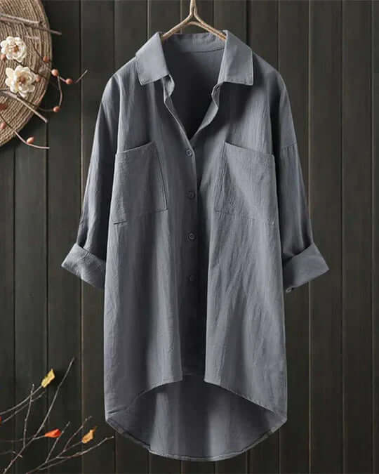 Whitehaven | Dual Pocket Longline Button-Through Linen Blouse