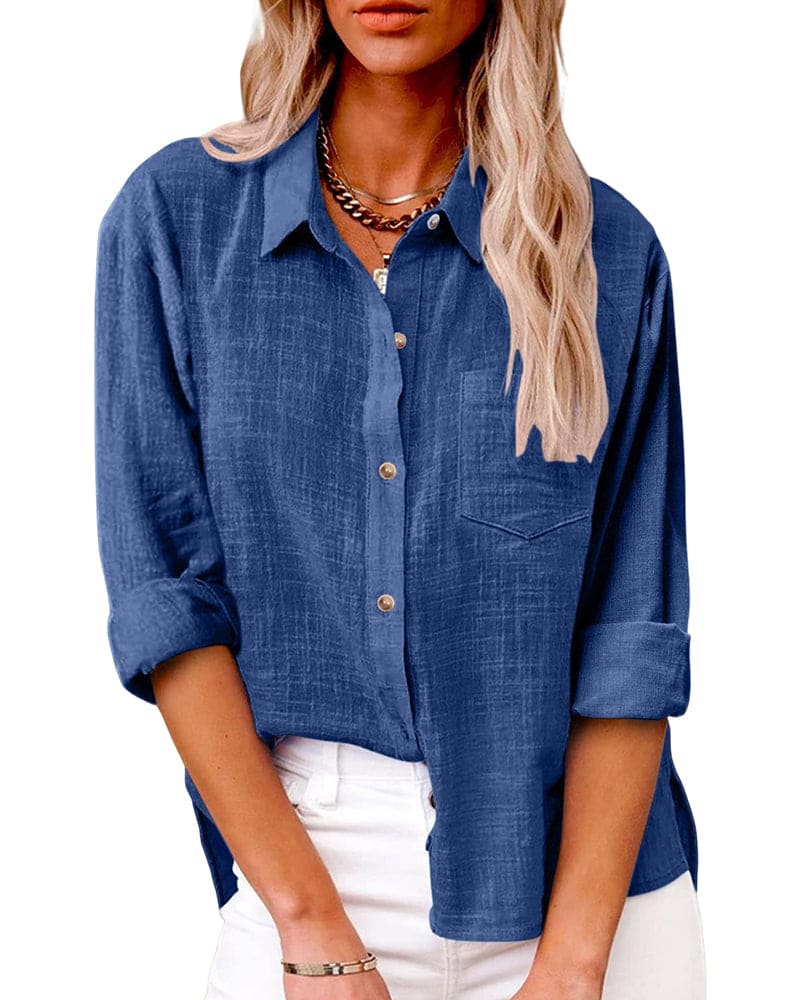 Clearwater | Classic Collar Button-Through Linen Blouse