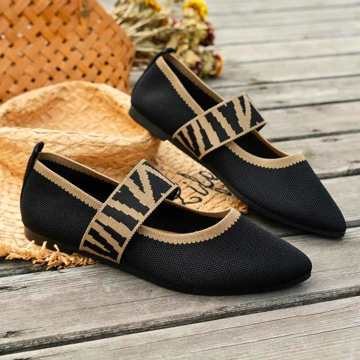 Pippa | Knit Mary Jane Flats with Checked Strap Detail