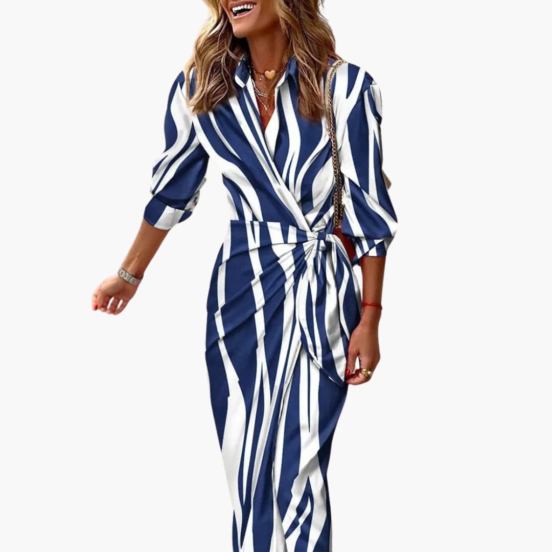 Harlow | Stripe Print Wrap Shirt Wedding Guest Dress