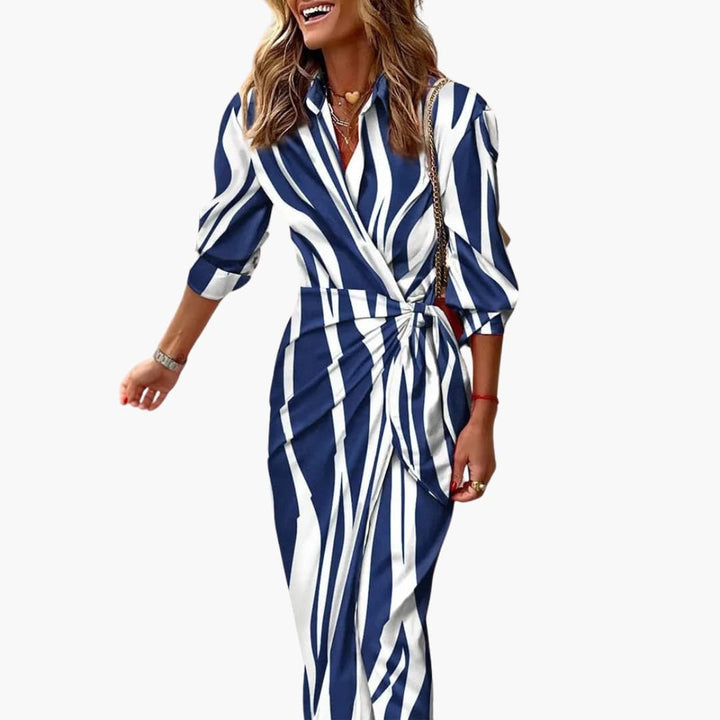 Harlow | Stripe Print Wrap Shirt Wedding Guest Dress