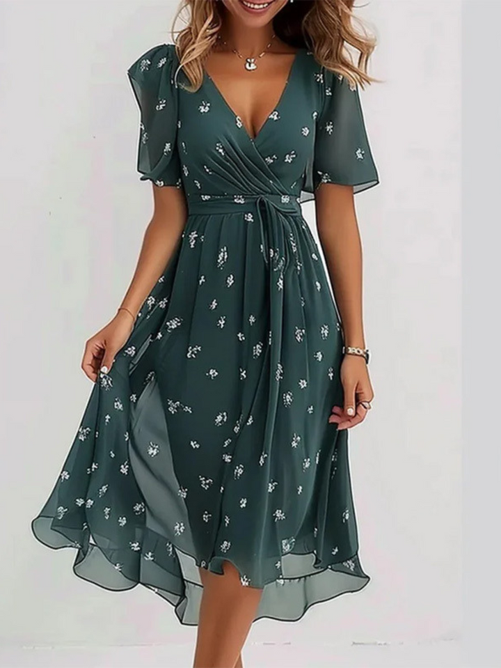 Celeste | Floral Chiffon Wrap Midi Summer Dress