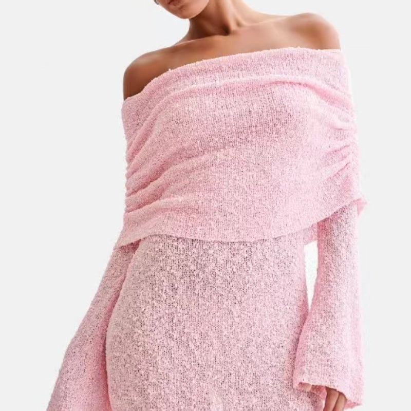 Margot | One Shoulder Knit Mini with Long Flared Sleeves