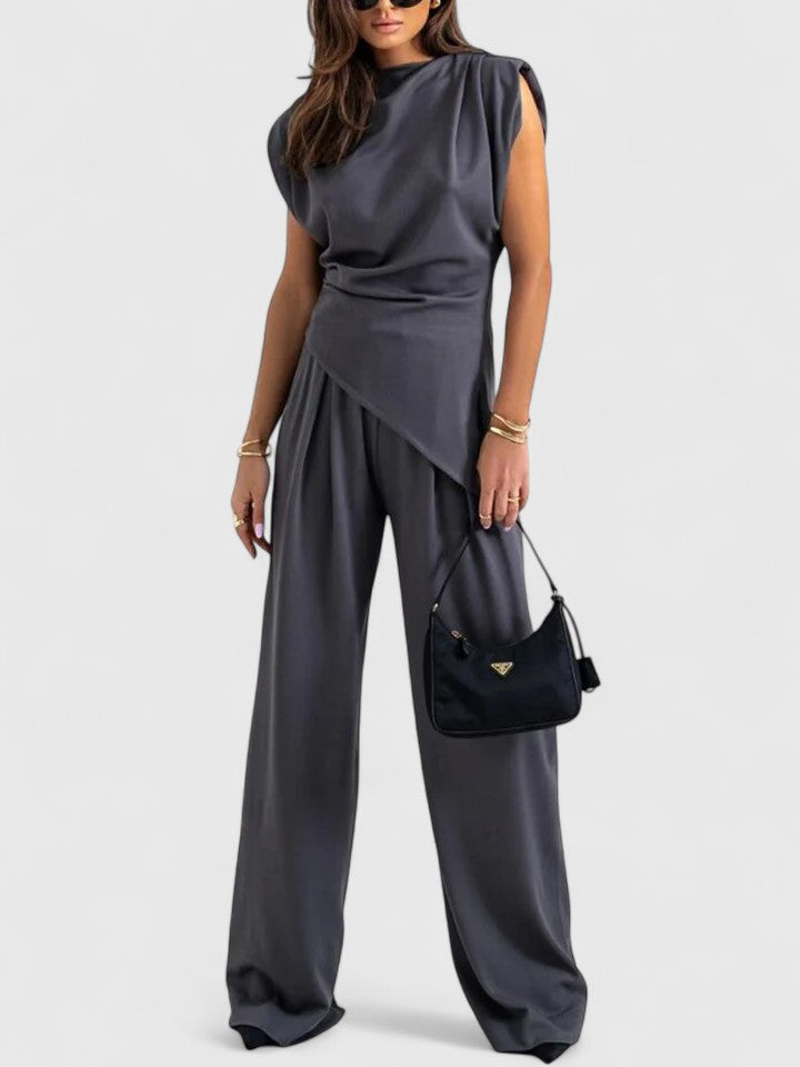 Celestine | Draped Shoulder Asymmetric Top & Trouser Sets