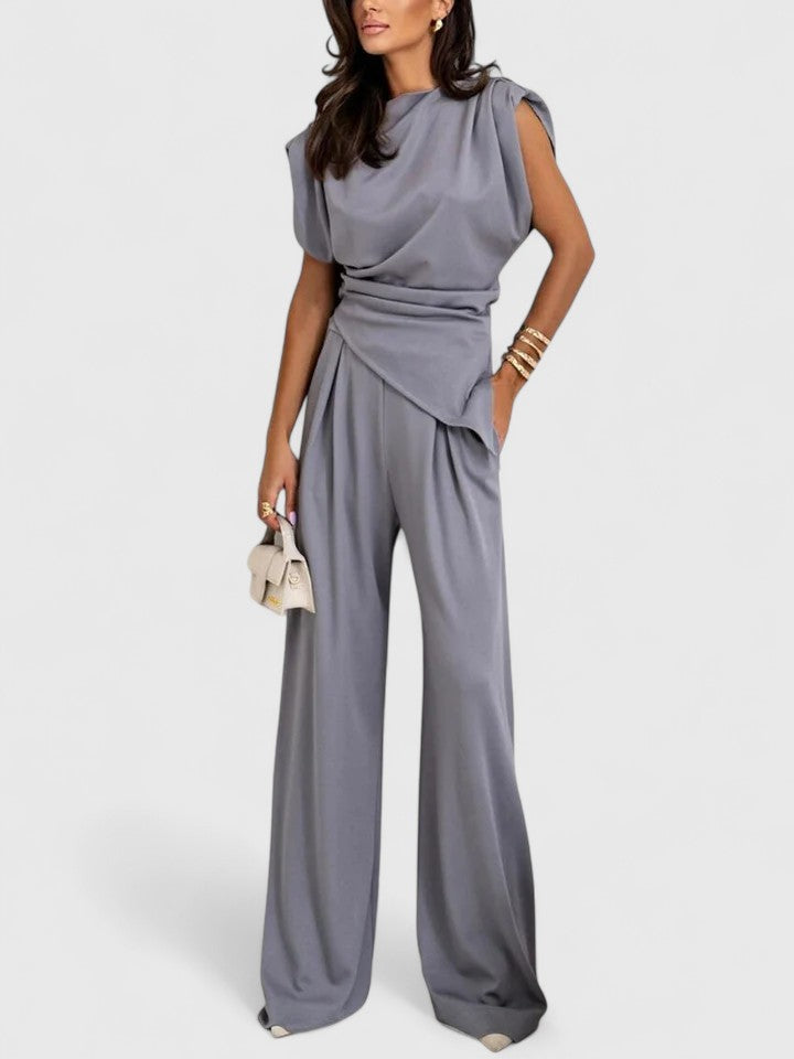Celestine | Draped Shoulder Asymmetric Top & Trouser Sets