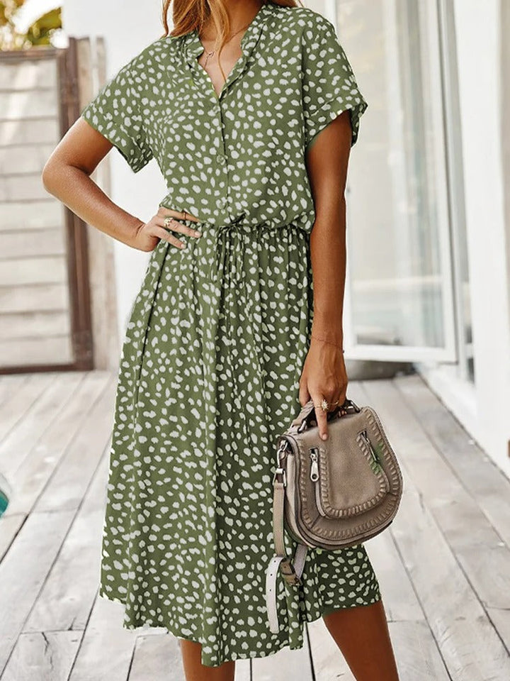 Cosette | Spot Print Drawstring Waist Wedding Guest Dress