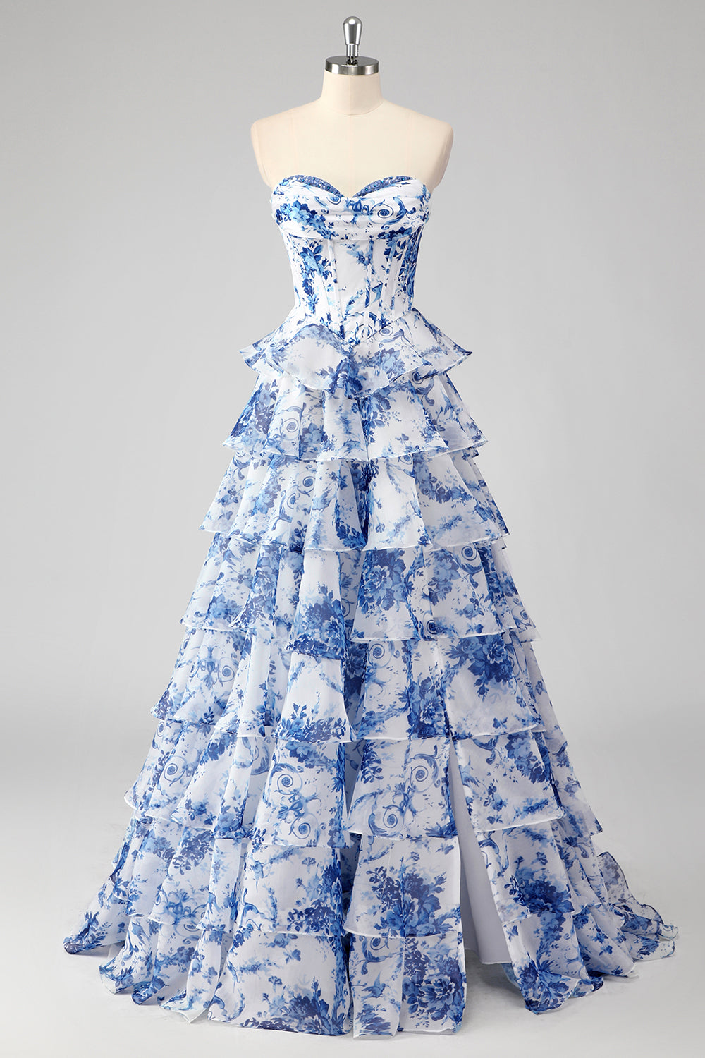 Juliette | Strapless Floral Print Corset Tiered Wedding Guest Dress