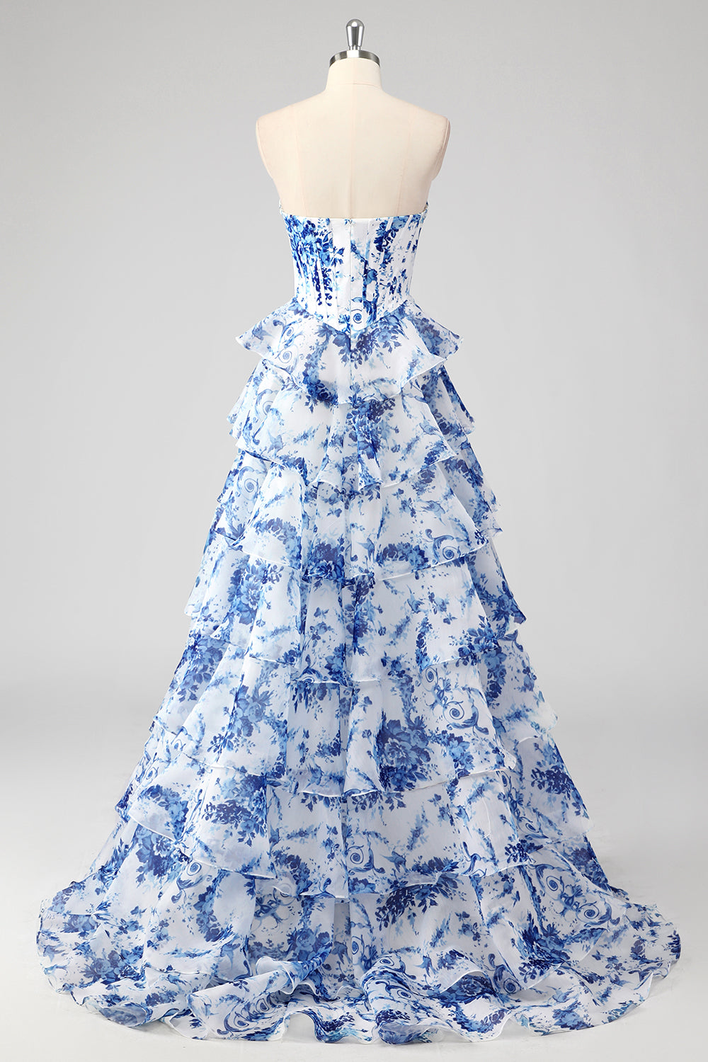 Juliette | Strapless Floral Print Corset Tiered Wedding Guest Dress