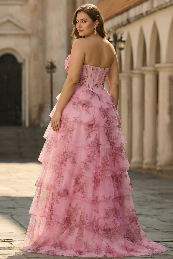 Juliette | Strapless Floral Print Corset Tiered Wedding Guest Dress