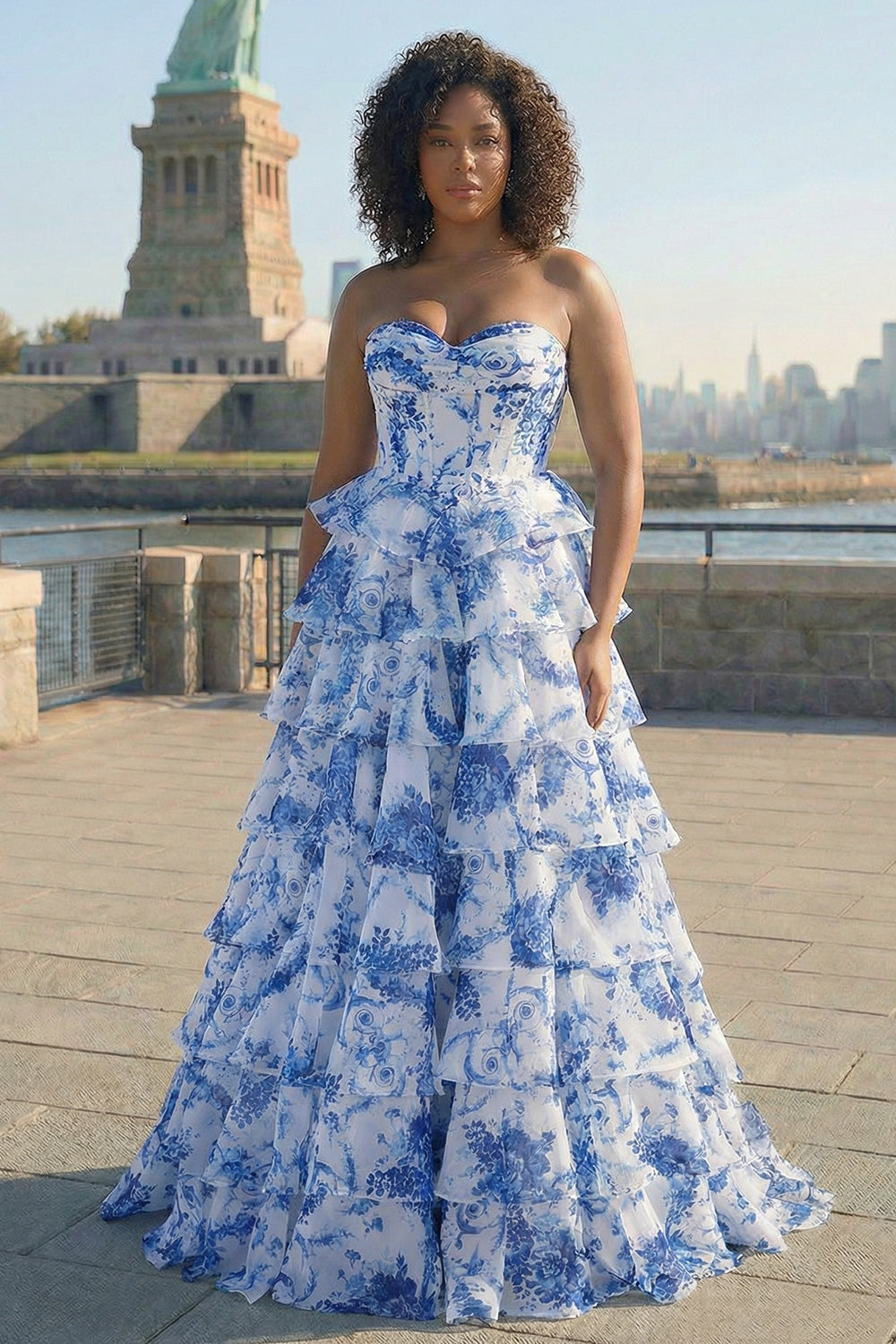 Juliette | Strapless Floral Print Corset Tiered Wedding Guest Dress