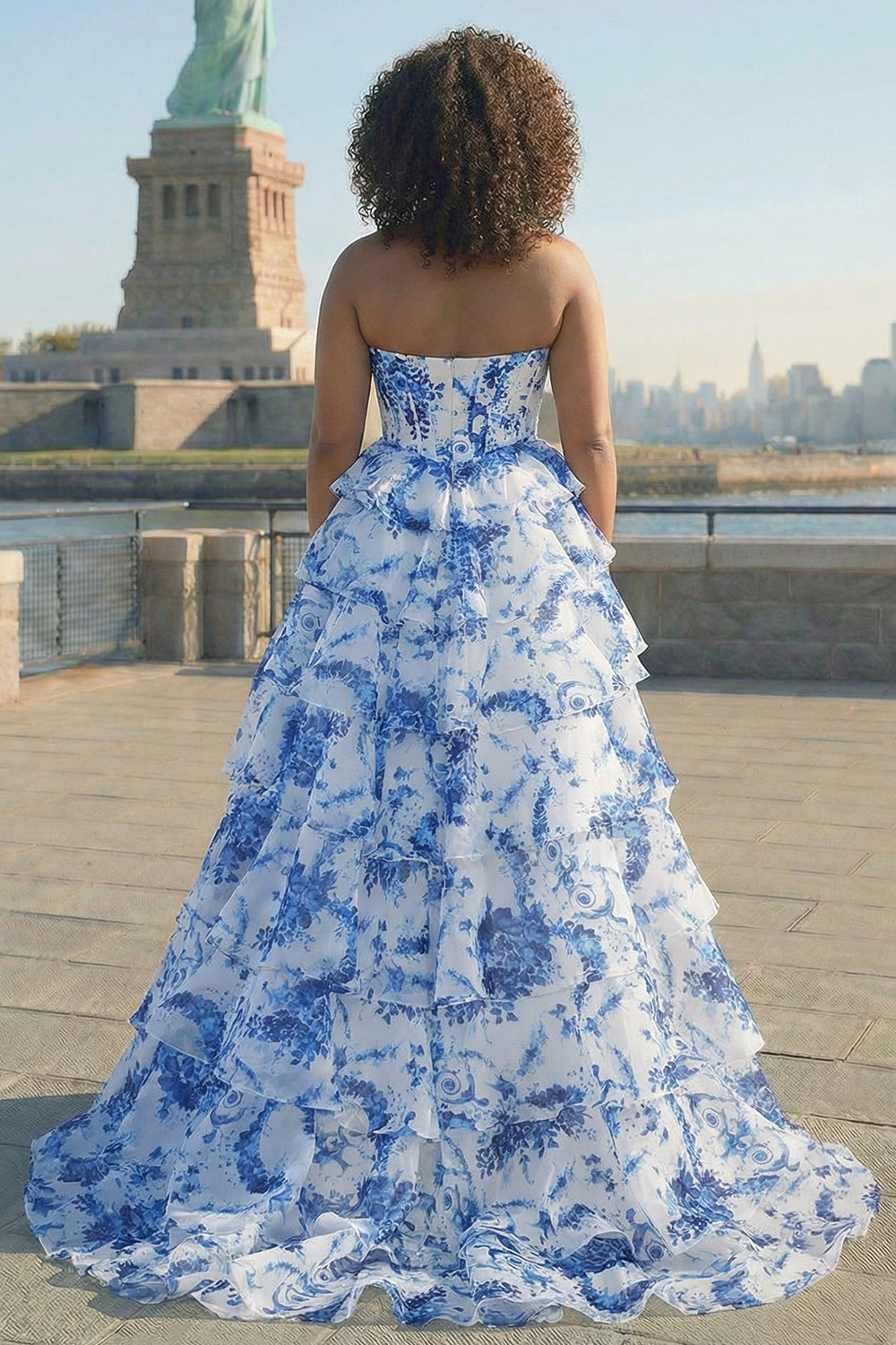 Juliette | Strapless Floral Print Corset Tiered Wedding Guest Dress