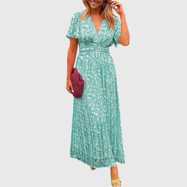 Soleil | Floral Pleated Maxi V-Neck Summer Dress