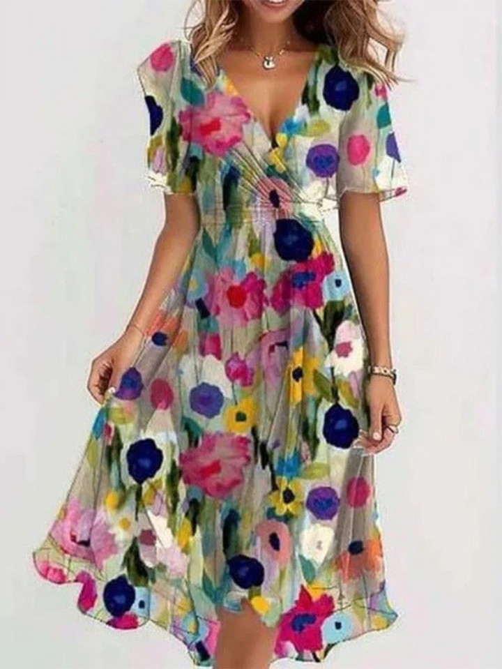 Celeste | Floral Chiffon Wrap Midi Summer Dress