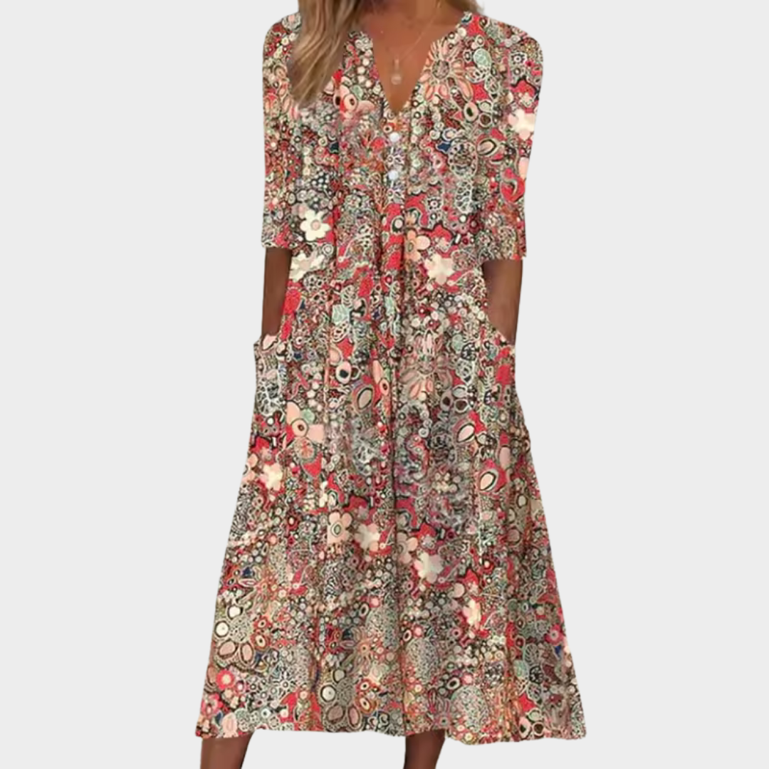 Florentina | Mixed Floral Print Pocket Midi Summer Dress