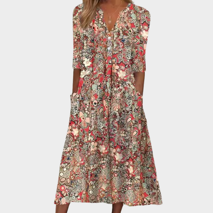 Florentina | Mixed Floral Print Pocket Midi Summer Dress