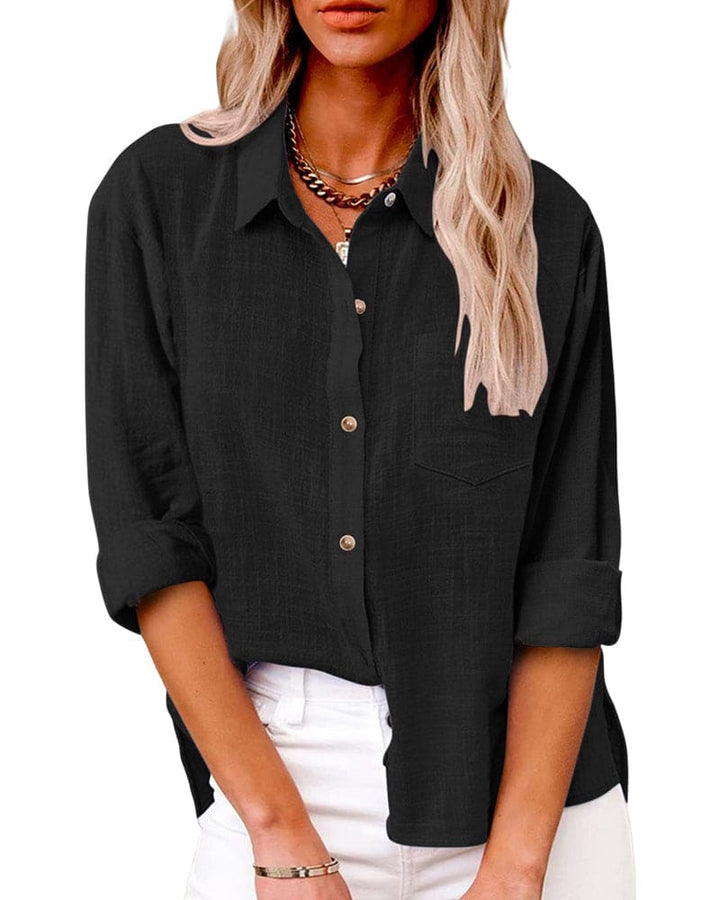 Clearwater | Classic Collar Button-Through Linen Blouse