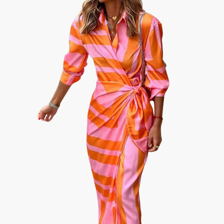 Harlow | Stripe Print Wrap Shirt Wedding Guest Dress