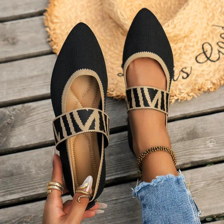 Pippa | Knit Mary Jane Flats with Checked Strap Detail