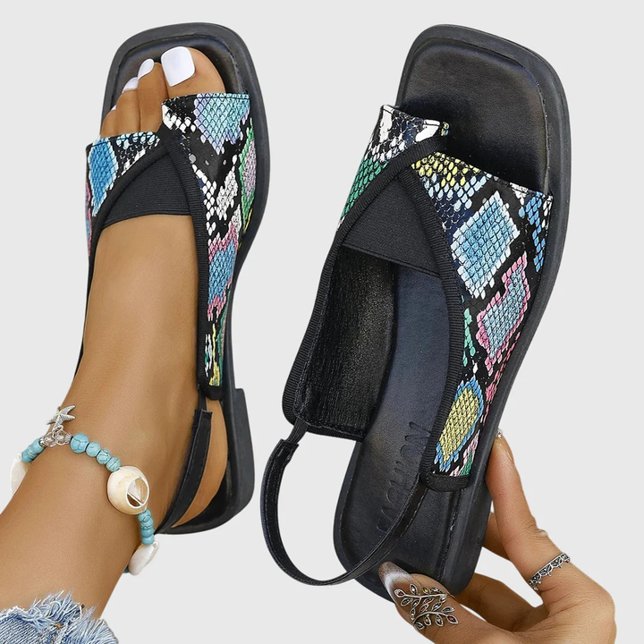 Amarelle | Women's Square Toe Flat Sandals – Slip-On Beach Design