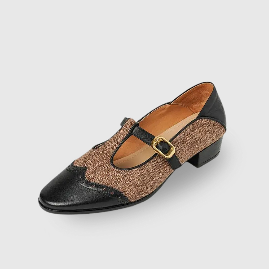 Harriet | Tweed & Leather Mary Jane Flats with T-Bar Buckle