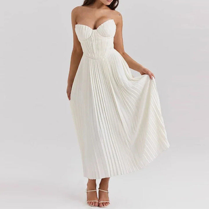 Marcelle | Strapless Corset Womens Pleated Midi Dress