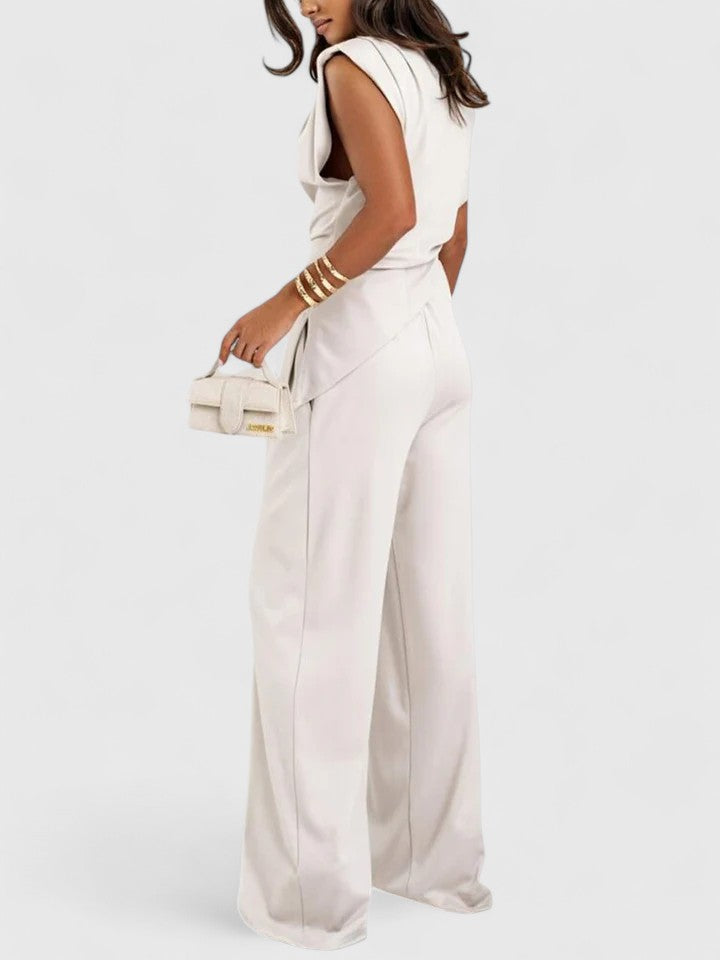 Celestine | Draped Shoulder Asymmetric Top & Trouser Sets