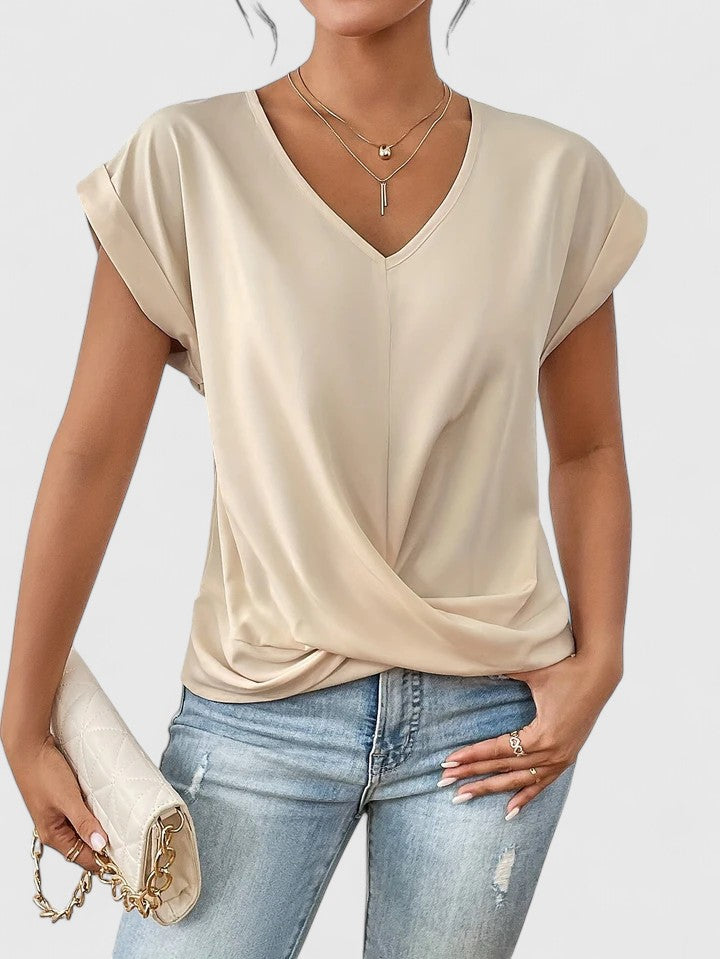 Renata | Women's Twist Front V-Neck Top – Comfortable Everyday Design