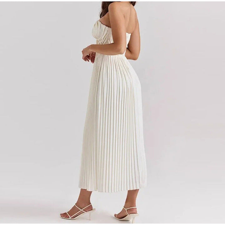 Marcelle | Strapless Corset Womens Pleated Midi Dress