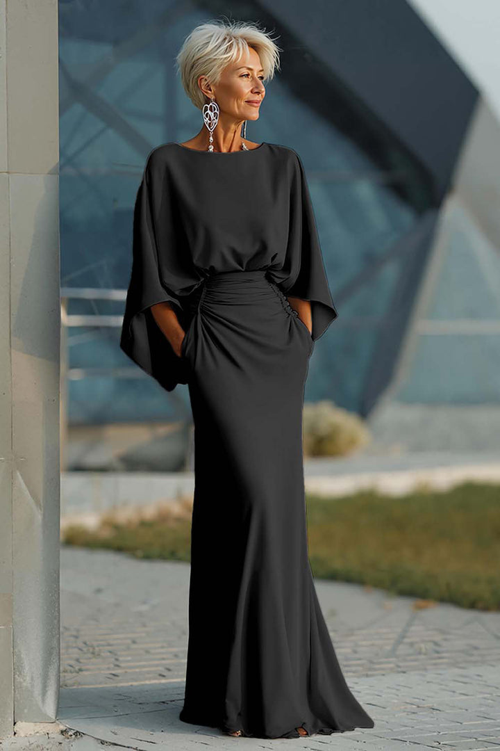Celeste | Batwing Sleeve Ruched Waist Wedding Guest Dress