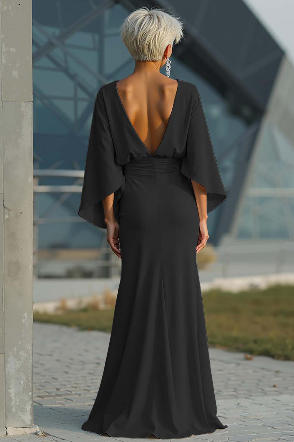 Celeste | Batwing Sleeve Ruched Waist Wedding Guest Dress