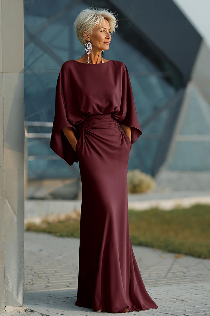 Celeste | Batwing Sleeve Ruched Waist Wedding Guest Dress