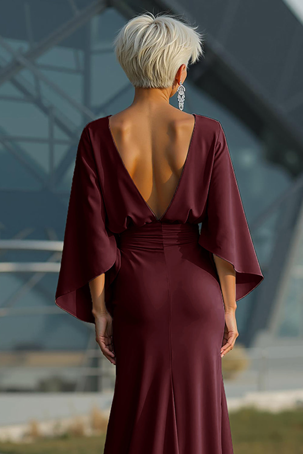 Celeste | Batwing Sleeve Ruched Waist Wedding Guest Dress