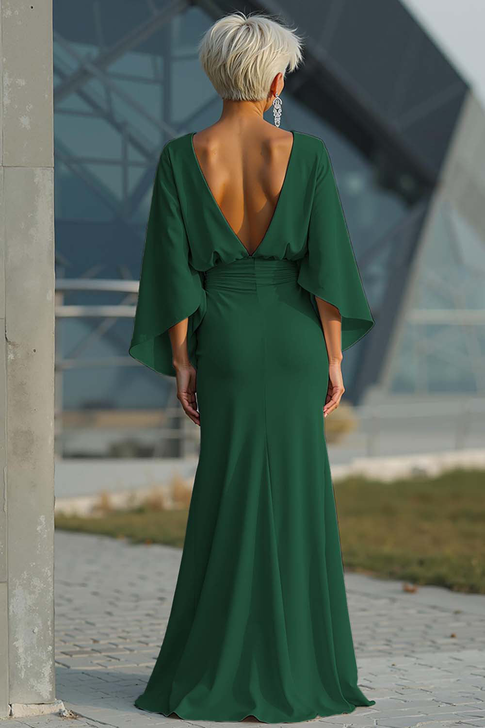 Celeste | Batwing Sleeve Ruched Waist Wedding Guest Dress