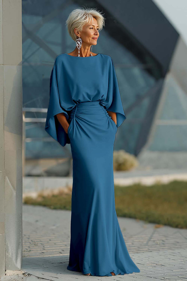 Celeste | Batwing Sleeve Ruched Waist Wedding Guest Dress