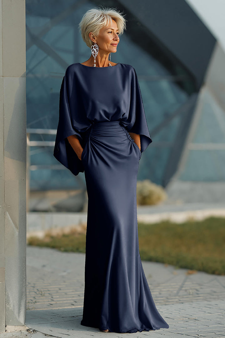 Celeste | Batwing Sleeve Ruched Waist Wedding Guest Dress