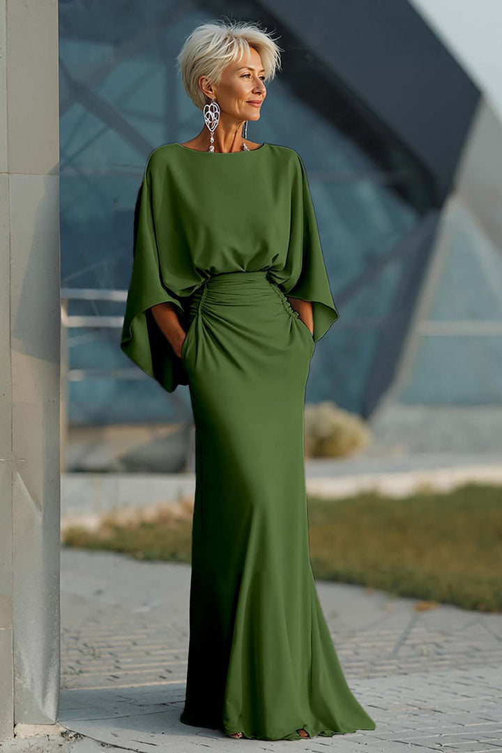 Celeste | Batwing Sleeve Ruched Waist Wedding Guest Dress