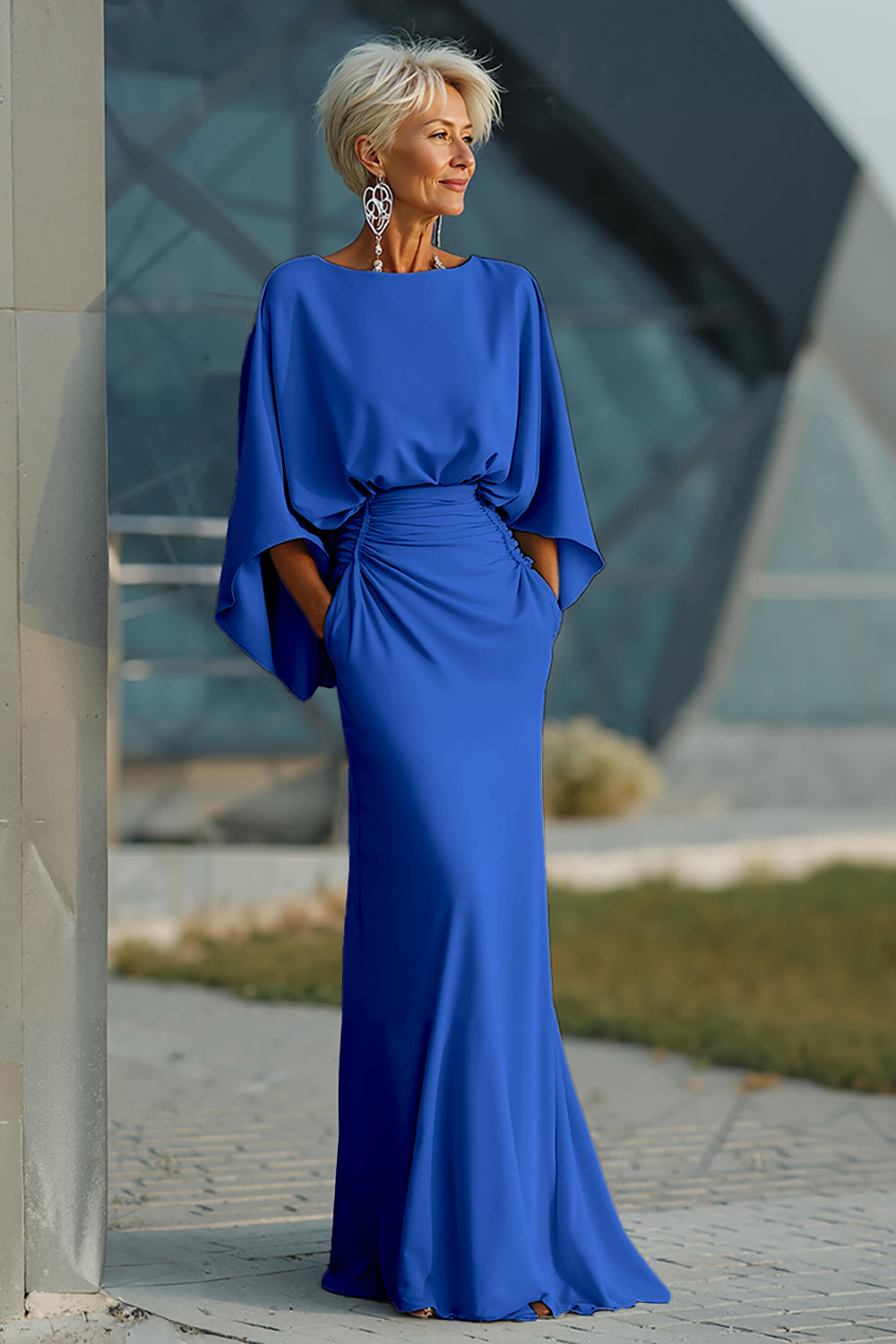 Celeste | Batwing Sleeve Ruched Waist Wedding Guest Dress