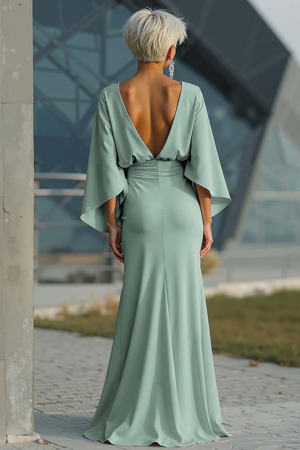 Celeste | Batwing Sleeve Ruched Waist Wedding Guest Dress
