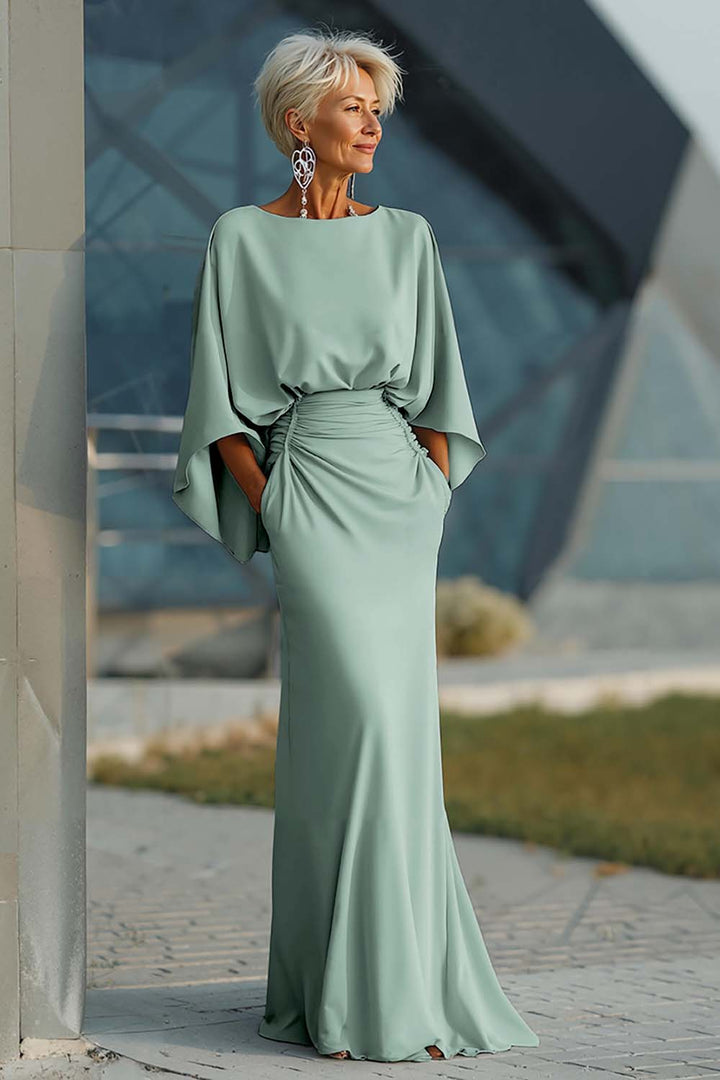 Celeste | Batwing Sleeve Ruched Waist Wedding Guest Dress