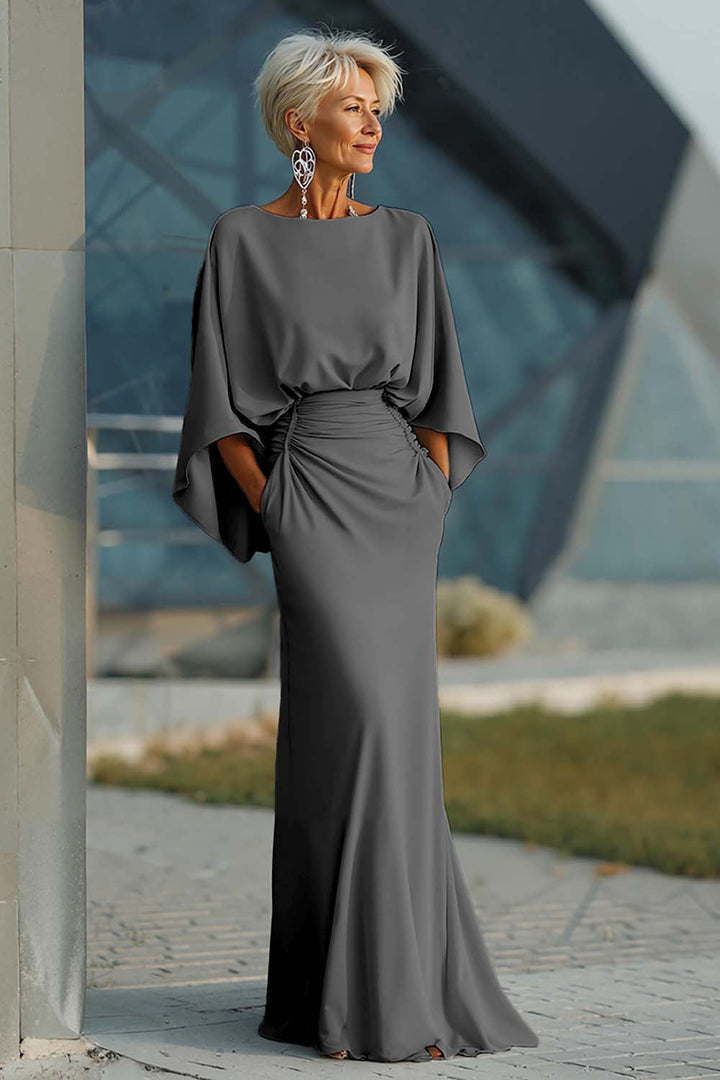 Celeste | Batwing Sleeve Ruched Waist Wedding Guest Dress